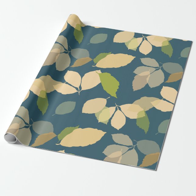 Moderna höstlöv med tealblå bakgrund presentpapper (Utrullad)