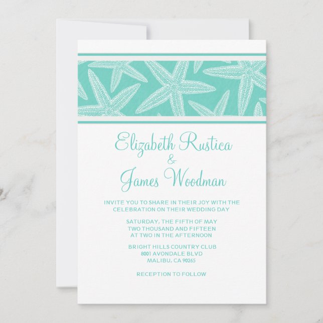 Moderna inbjudan till Starfish Wedding (Framsida)