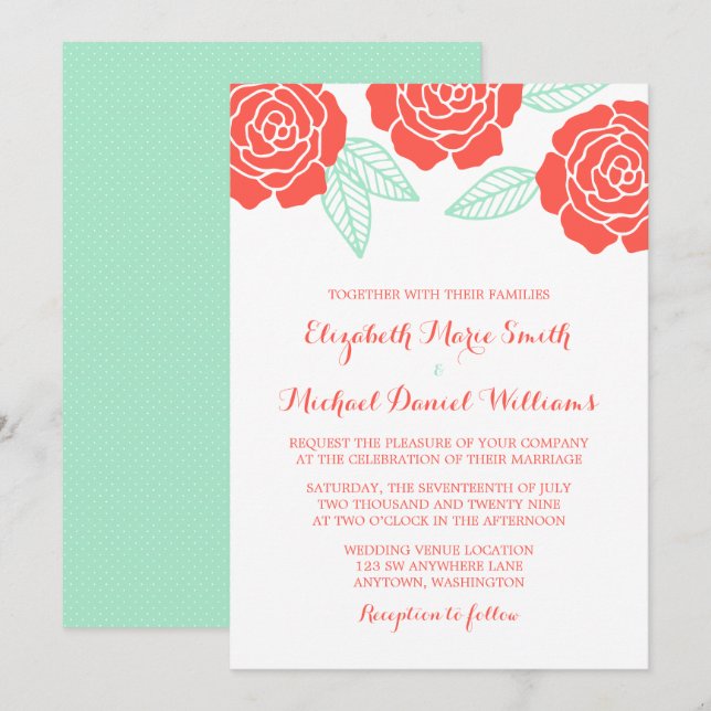 Moderna inbjudningar till Coral och Mint Ro-bröllo (Fram/baksida)