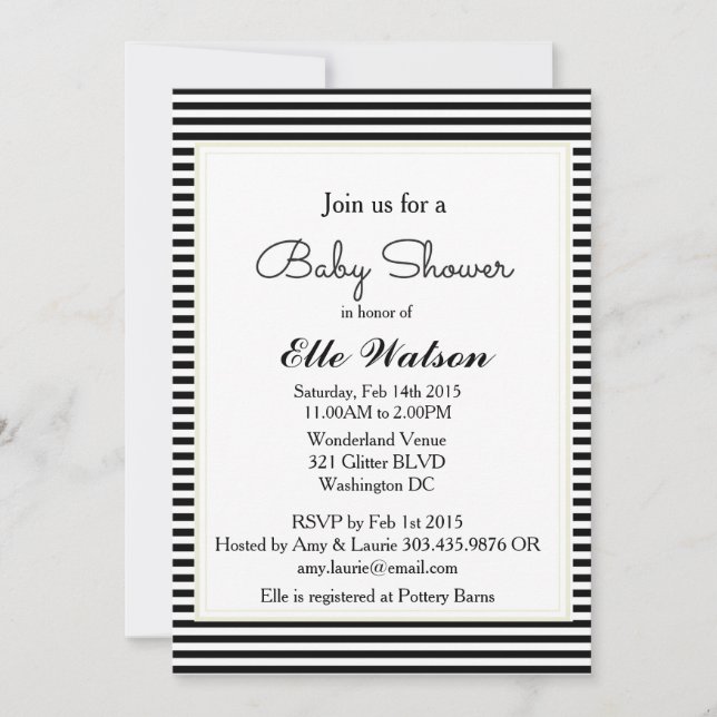 Moderna inbjudningar till spädbarnsskor, svart vit (Framsida)