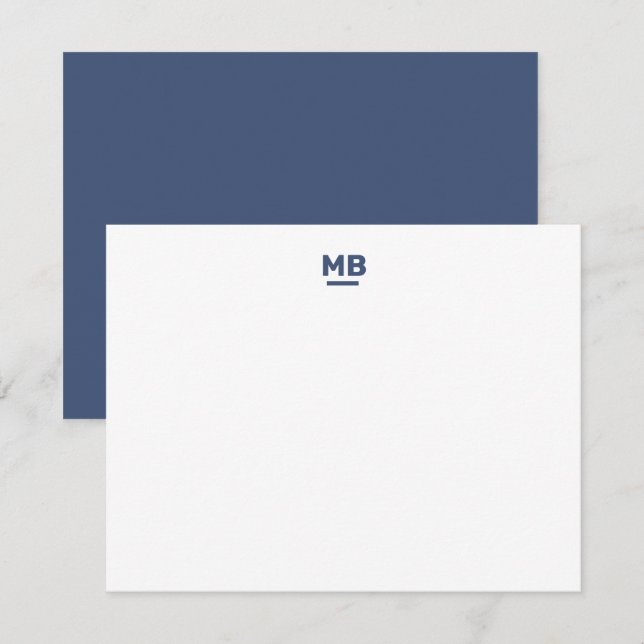 Moderna initialer marinblå fet monogram anteckningskort (Fram/baksida)