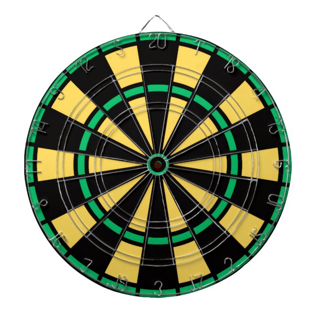 Moderna Jamaicafärger Svart Grönt och Guld Darttavla (Framsidan)
