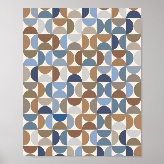 Moderna jordstenar och blå Mönster i medelårhundra Poster (Framsidan)