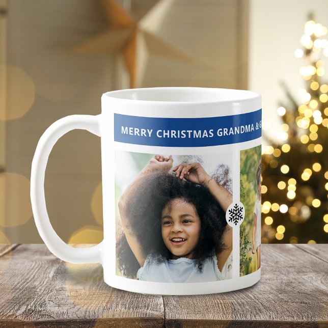 Moderna jul-föräldrar 3 bilder kaffemugg (Modern Christmas Grandparents 3 Photos Coffee Mug)