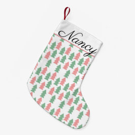 Moderna julgranar i rosa och grön liten julstrumpa