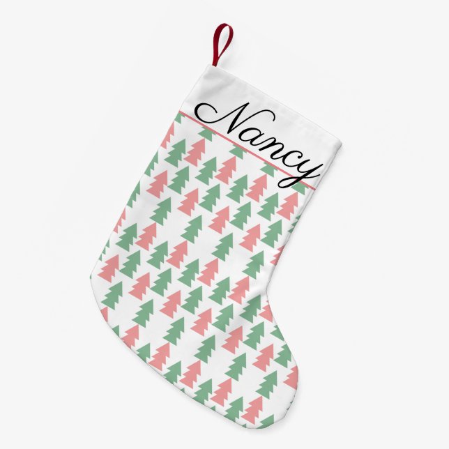 Moderna julgranar i rosa och grön liten julstrumpa (Framsidan (Hängande))