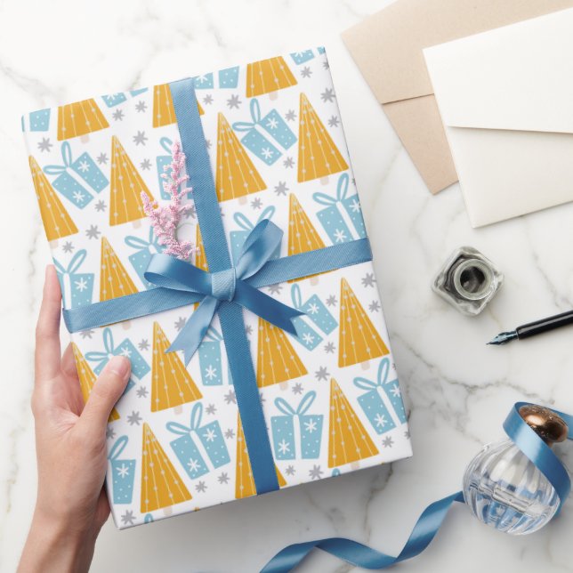Moderna julgranar och presenter i Aqua Guld Presentpapper (Gifting)