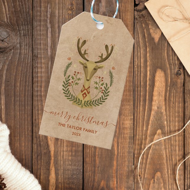Moderna julrenar skogsmark vinter presentetikett (Skapare uppladdad)