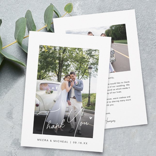 Moderna kalligrafifoton Bröllop Tack Kort (Modern Calligraphy Photos Wedding Thank You Card)