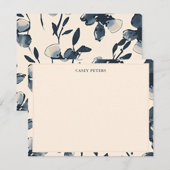 Moderna kantiga blå akvarellblommor typografi anteckningskort (Fram/baksida)