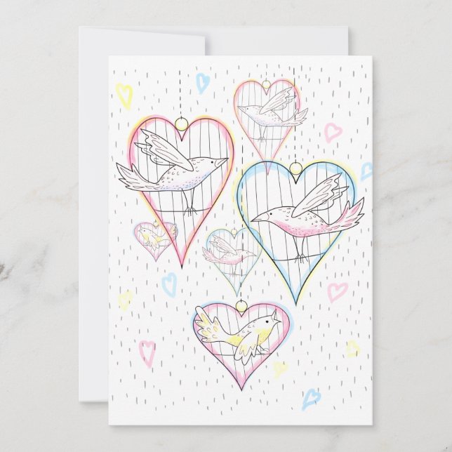 Moderna Kärlek Hearts och Birds Mönster Julkort (Framsida)