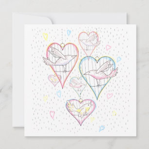 Moderna Kärlek Hearts och Birds Mönster Julkort