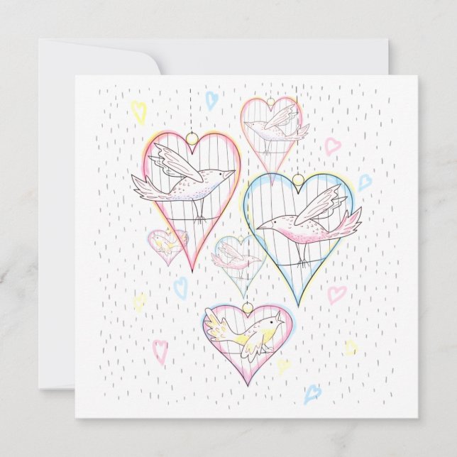 Moderna Kärlek Hearts och Birds Mönster Julkort (Framsida)