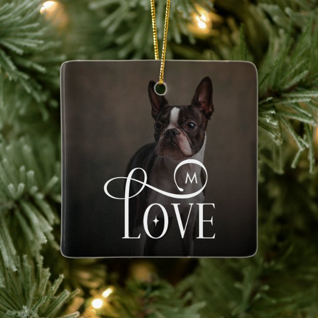 Moderna Kärleks Anpassade Hunddjur Foto Monogram Julgransprydnad Keramik (Träd)