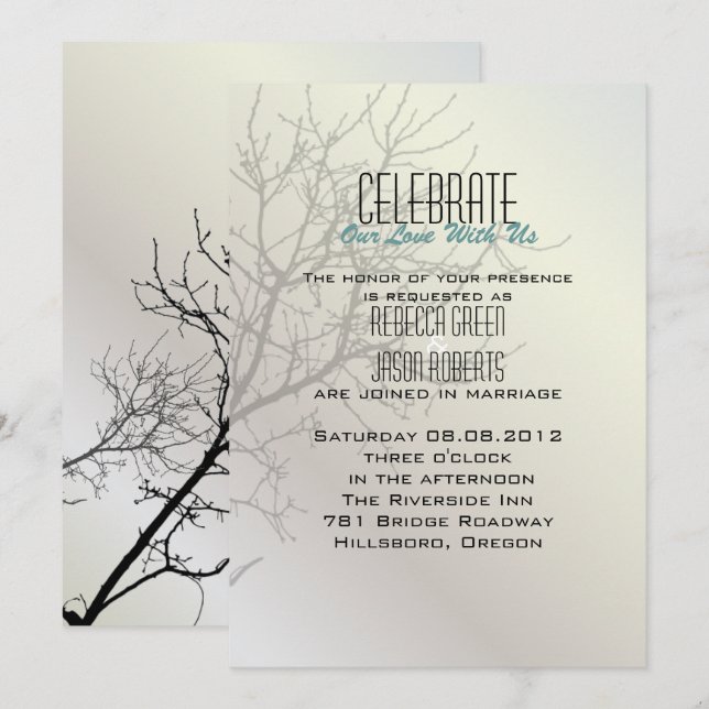 Moderna kärlekssparvar Träd vit  Bröllopsinbjudnin Inbjudningar (Fram/baksida)