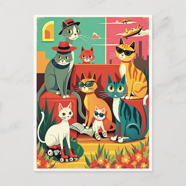 Moderna katter på vaccinering i mitten av århundra vykort (Framsida)