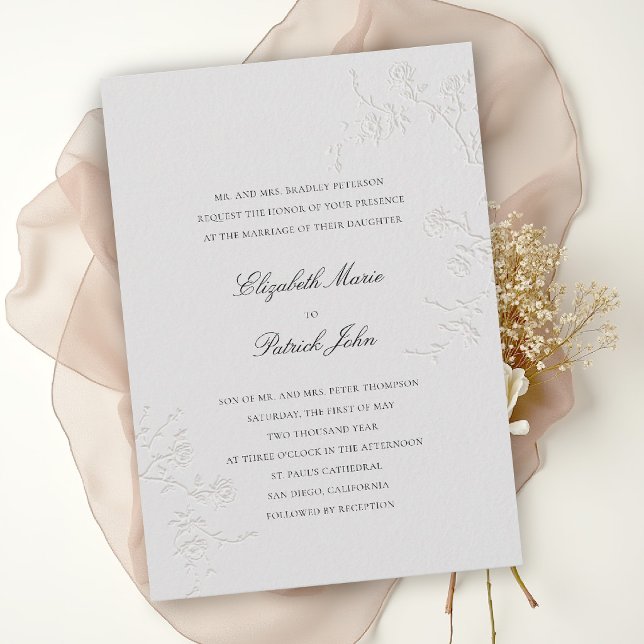 Moderna Klassiker Ömtåliga Vilda Rosor Elfenbens V Inbjudningar (modern classic wedding invitation card delicate wild roses wildflowers formal black tie ballroom iv)