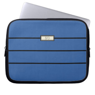 Moderna klassiska monogram initialer blå svart laptop fodral