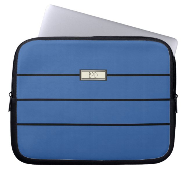 Moderna klassiska monogram initialer blå svart laptop fodral (Framsidan)