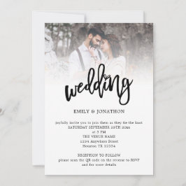 Moderna Konstnärliga Skript Foto QR-kod Bröllop Inbjudningar