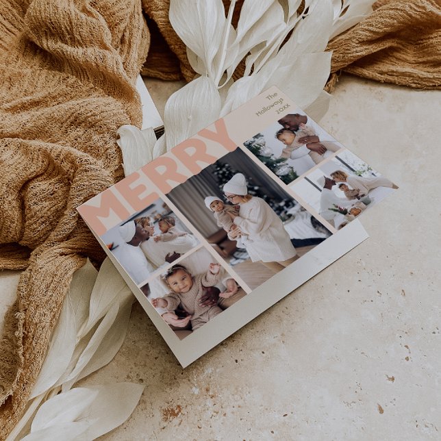 Moderna korallfärgade glad veckad fem foton helgkort (Skapare uppladdad)