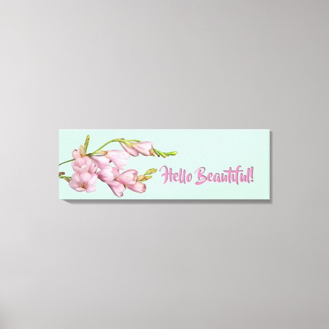 Moderna Körsbärsblommor Mintgrön Hej Vacker! Canvastryck (Framsida)