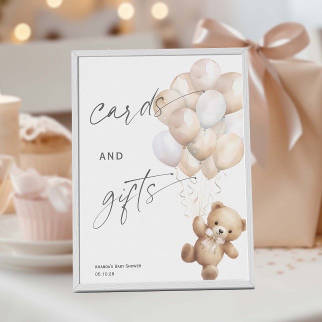 Moderna kort och gåvor - vänta på könsuppehåll poster (Beige Gender Neutral Shower, We Can Bearly Wait Themed Cards and gifts sign)