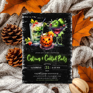Moderna kostymer & Cocktail Neon Halloweenfest Inbjudningar
