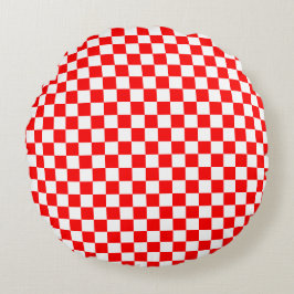 Moderna kroatiska rödvita Checkers Rund Kudde