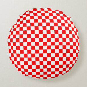 Moderna kroatiska rödvita Checkers Rund Kudde