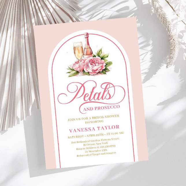 Moderna kronblad och prosecco bröllopsakvarell inbjudningar (Modern petals and prosecco watercolor bridal Invitation)
