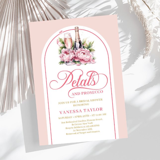 Moderna kronblad och prosecco roséguld bröllopsdus inbjudningar (Modern petals and prosecco blush gold shower card)