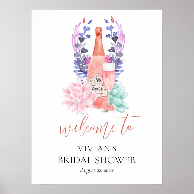 Moderna kronblad & Prosecco Bröllopsdusch Välkomme Poster (Framsidan)