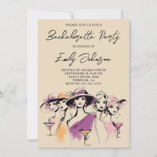 Moderna kvinnliga cocktailillustrationer möhippa inbjudningar