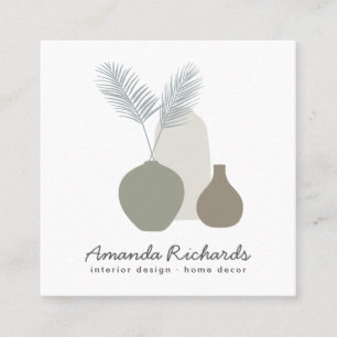 Moderna lerdekerväxter boho grönt soft pastel fyrkantigt visitkort