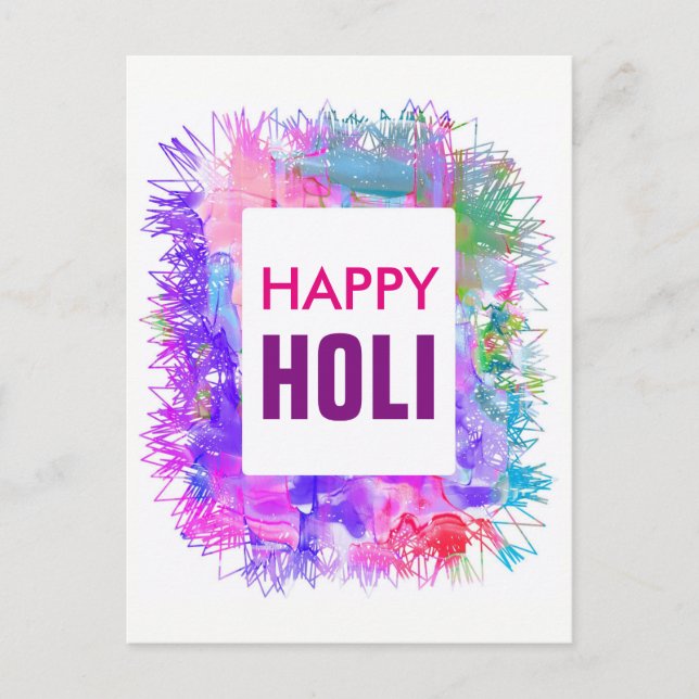 Moderna lila akvareller Glad Holi Vykort (Framsida)