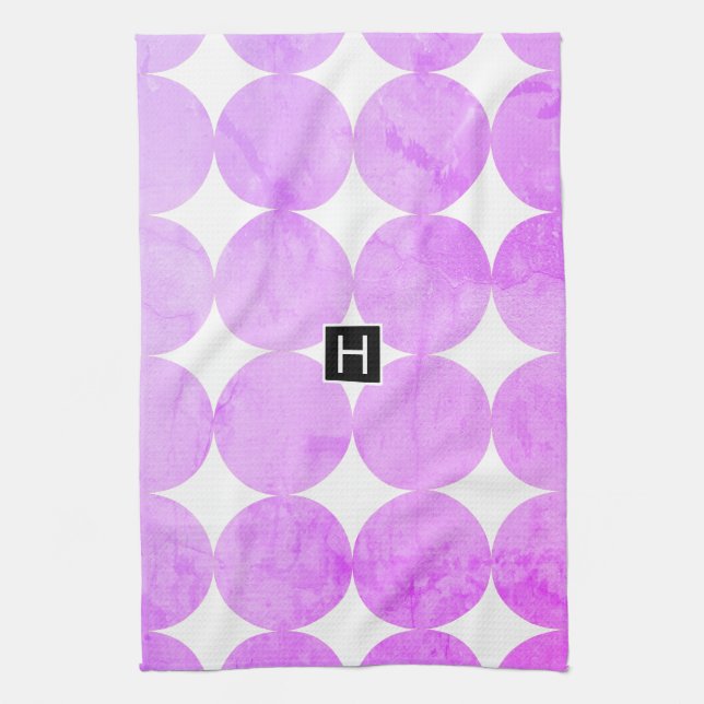 Moderna lila cirklar | Monogram Kökshandduk (Vertikal)