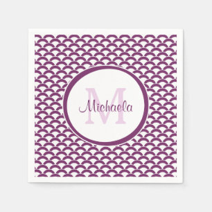 Moderna lila- och vitkammusslor Monogram och namn Pappersservett