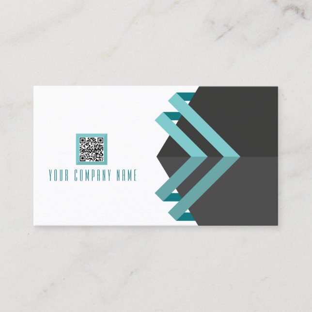 Moderna linjer Aqua och kol med QR-kod Visitkort (Framsida)