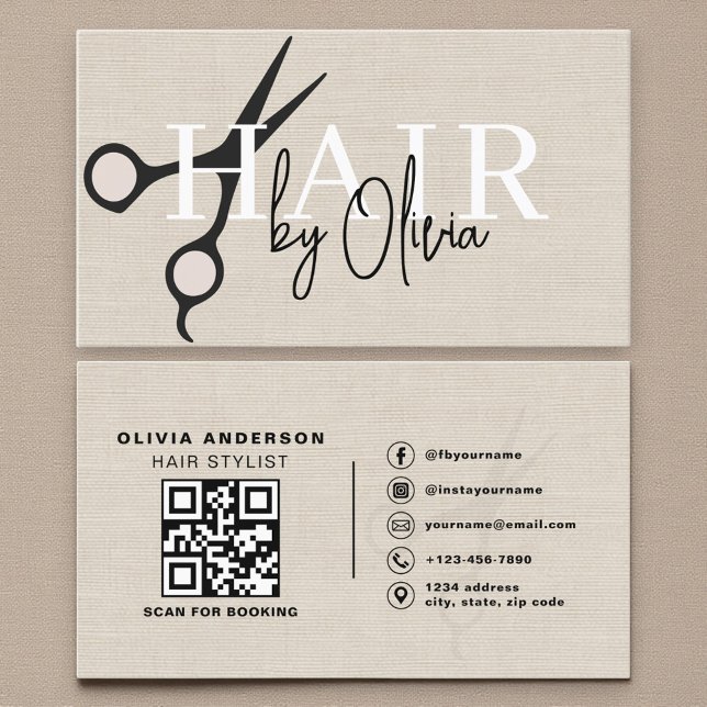 Moderna linnesaxar QR-kod frisör  Visitkort (Skapare uppladdad)