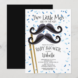 Moderna Little Men Mustascher Tvillingar Baby Sho Inbjudningar