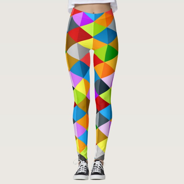 Moderna, ljusa funkyar, färgade trianglar mönster leggings (Framsida)