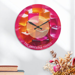 Moderna ljusa gelékuber Rosa Orange Personlig Stor Klocka