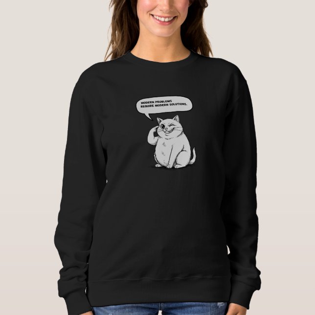 Moderna Lösningar för Moderna Problem (Katt Meme) T Shirt (Framsida)