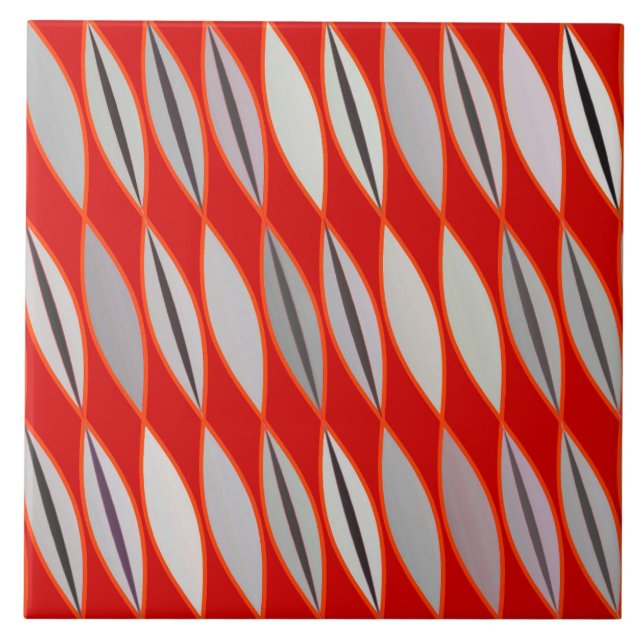 Moderna Löv i mitten, Mörk Red och Grått / Grått Kakelplatta (Framsidan)