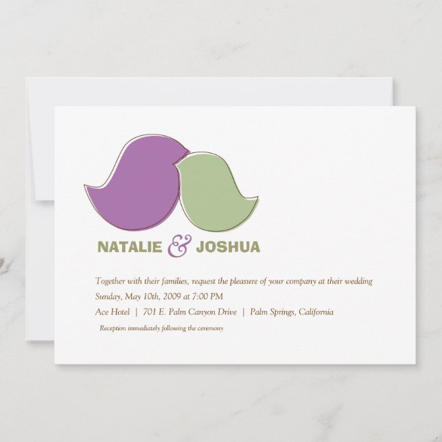 Moderna Lovebird, Sage och Lavender Inbjudningar (Framsida)