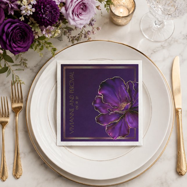 Moderna Lysande Violetta Lila Bröllop  Pappersservett (Stylish Luminous Violets Cocktail Wedding Napkins )