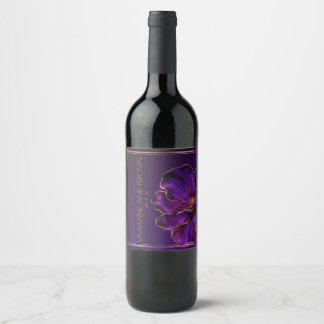 Moderna Lysande Violetta Lila Bröllop Vinflaska Etikett