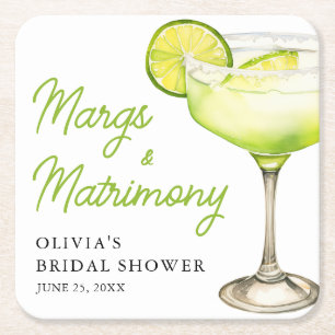 Moderna Margs & Matrimony Cocktail Bröllopsdusch Underlägg Papper Kvadrat
