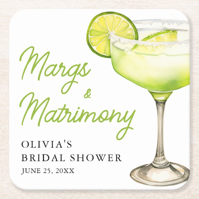 Moderna Margs & Matrimony Cocktail Bröllopsdusch Underlägg Papper Kvadrat (Framsidan)
